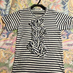 Comme des Garcons Appliqué  Navy and White Striped Tee